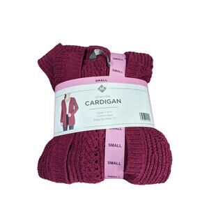 Members Mark Chenille Cardigan Sweater S Raspberry Red Open Front Loose Knit New